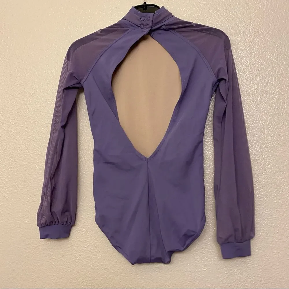 Weissman Balera Dance costume purple Long poet Sleeve Bow Tie Leotard MT11449 MC